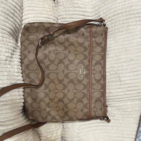 Coach Brown Signature Logo Crossbody with Gold Tone Hardware - Picture 1 of 4